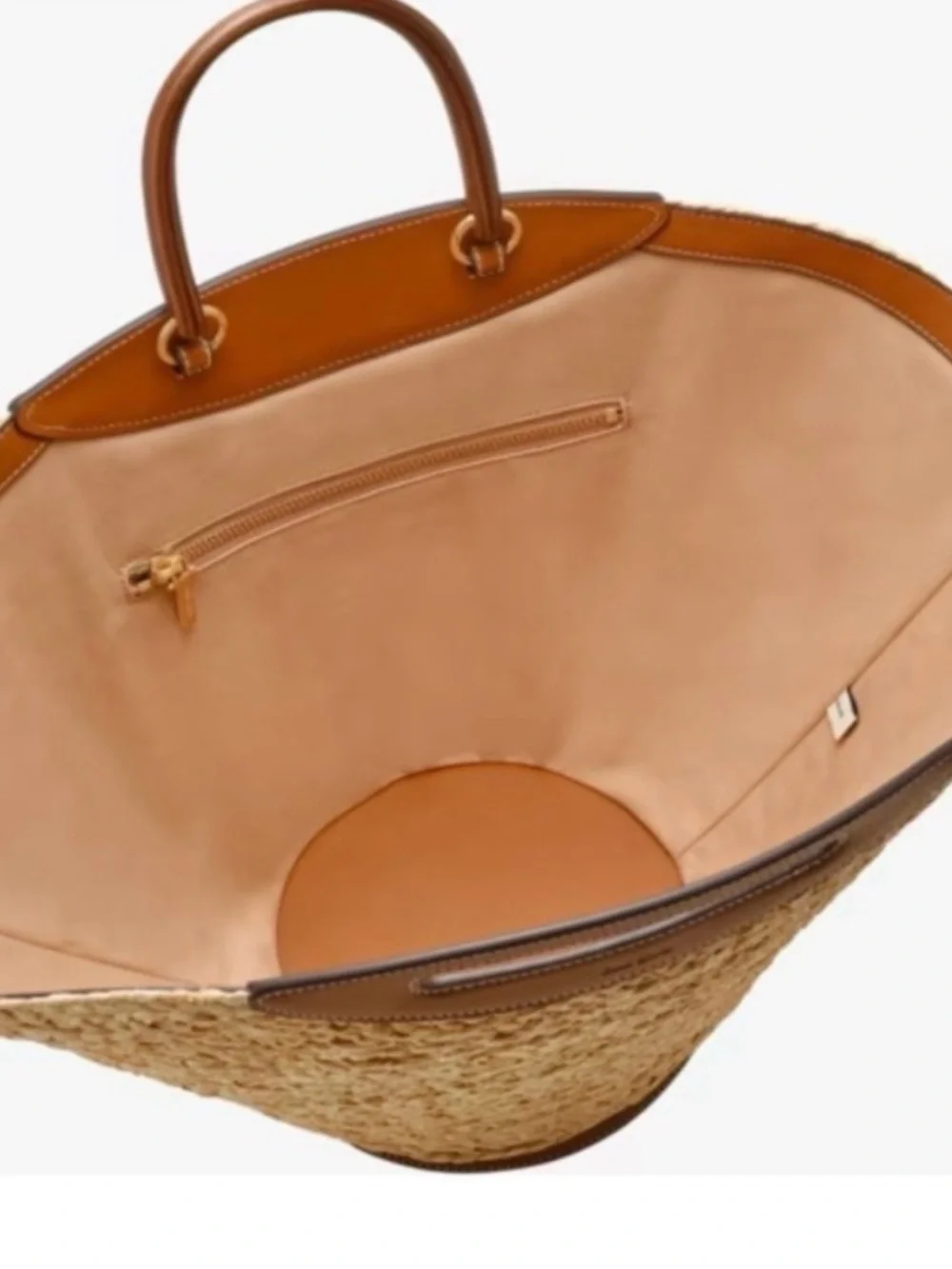 Cult Gaia Woven Straw Tote Bag with Brown Leather Trim - Picture 2 of 6
